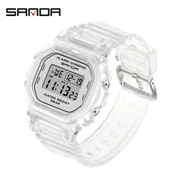SANDA Новые женские часы, модные водонепроницаемые спортивные часы, Прозрачный ремешок, светодиодные цифровые часы, Электронные часы Relogio Feminino